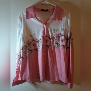 SHEIN Pink & White Floral Button Down Blouse XL